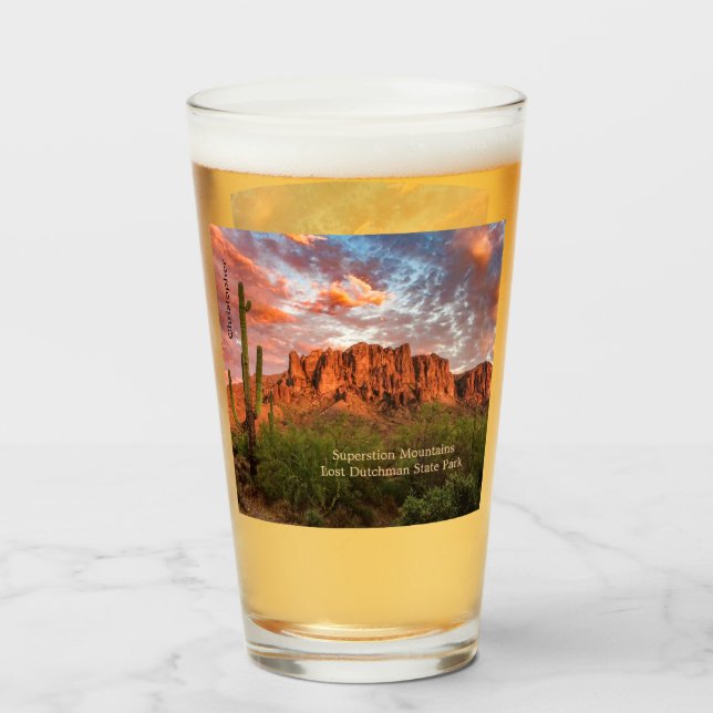 Copo De Pint Nuvens Sunset de Montanha Saguaro Cactus (Frente (Preenchido))