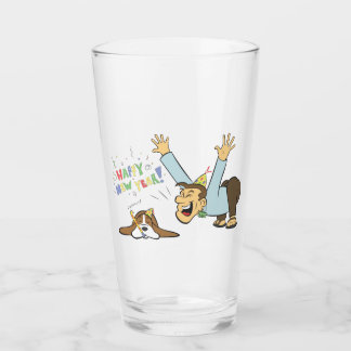 Copo De Pint O cão e o homem engraçados comemoram desenhos