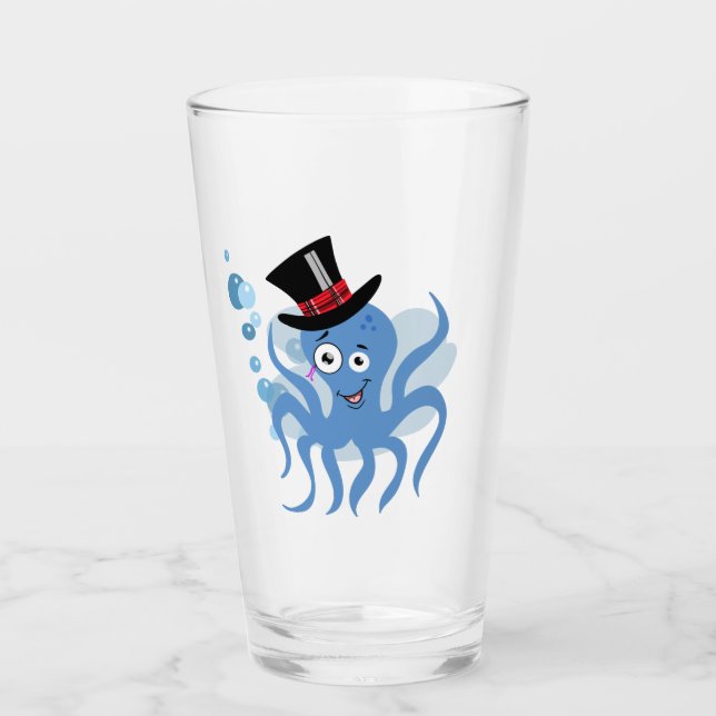 Copo De Pint Octopus em um Chapéu e Monóculo Superior (Frente)