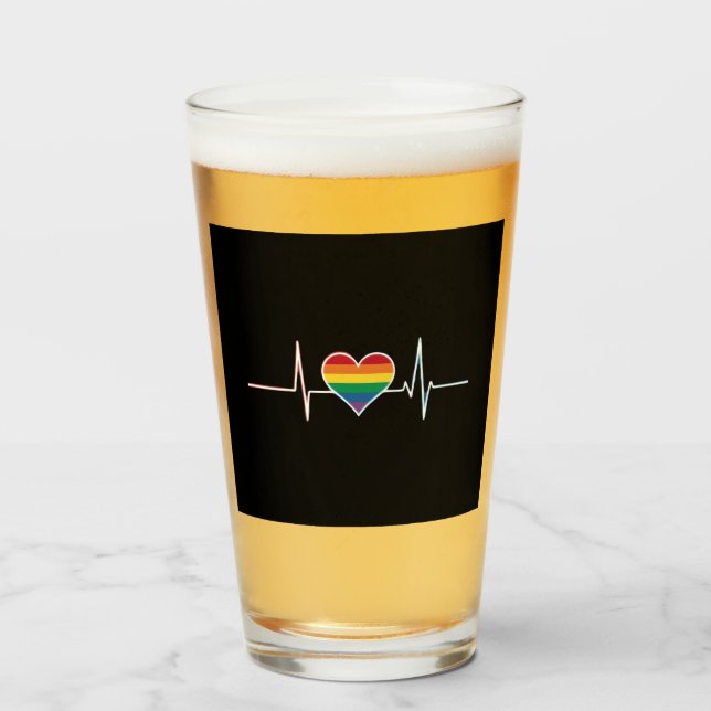 Copo De Pint Orgulho gay LGBT Heartbeat Lésbicas Gay Adoram (Frente (Preenchido))