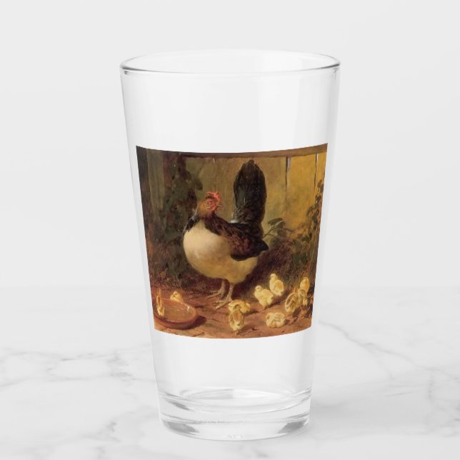 Copo De Pint Orgulhosa Mãe Hen e Seus Pintinhos (Galinhas Bebês (Frente)