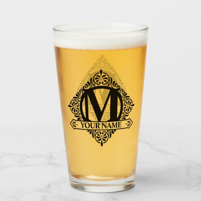 Copo De Pint Ornamentado Monograma Design Vidro (Frente (Preenchido))