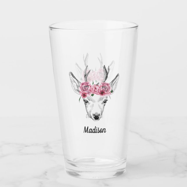 Copo De Pint Os cervos das flores da aguarela | adicionam seu (Frente)