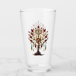 Copo De Pint Ouro da árvore da vida com pedras vermelhas