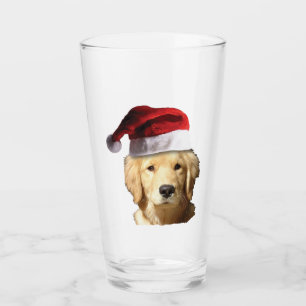 Copo De Pint Ouro Retriever vestindo um chapéu de Papai Noel