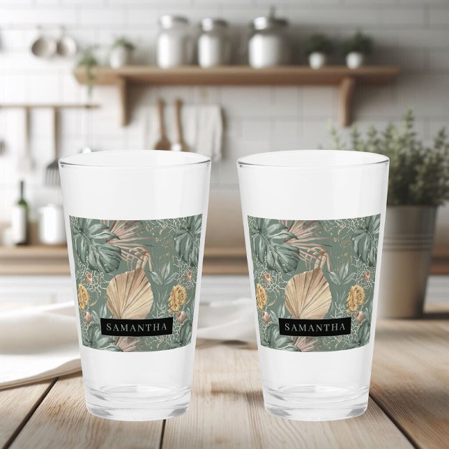 Copo De Pint Padrão de Cores Aquáticas Tropicais Douradas e Fol (Criador carregado)