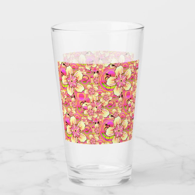 Copo De Pint padrão de flor rosa groovy (Frente)