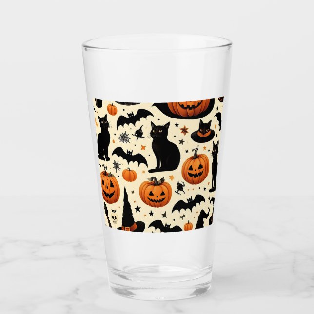 Copo De Pint Padrão de Gato Preto e Abóbora Temático de Hallowe (Frente)