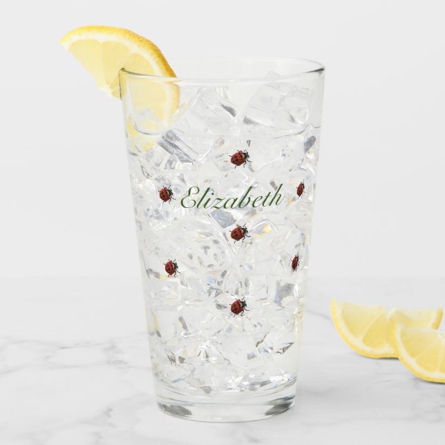 Copo De Pint Padrão de Ladybug bonito com o nome (Gelo frontal)