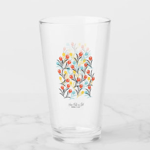 Copo De Pint Padrão de Tulipas Vibrante Design Floral em Branco