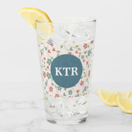 Copo De Pint Padrão Floral com Tumbler de Vidro Monograma