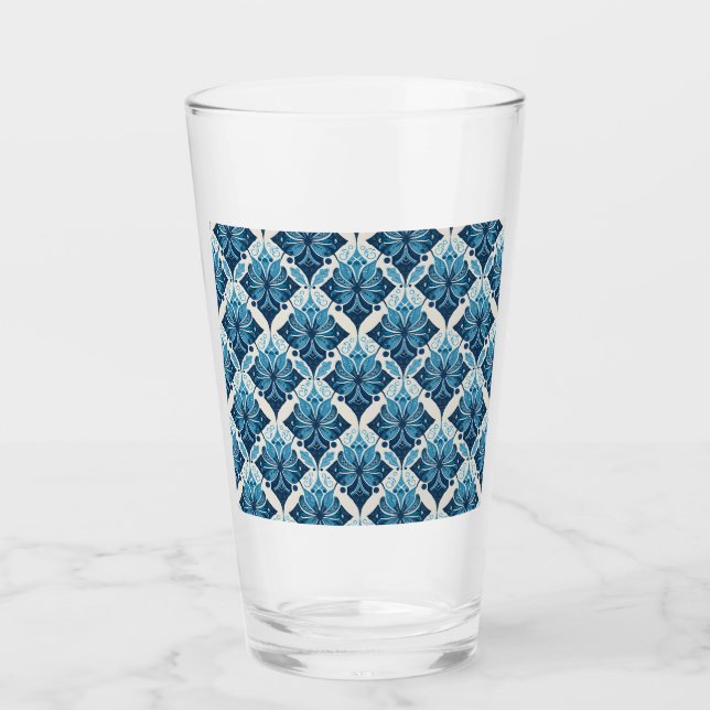 Copo De Pint Padrão Floral Elegante Boho em Azul (Frente)