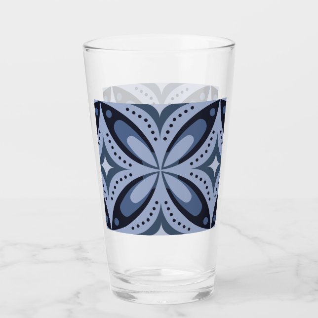 Copo De Pint Padrão Geométrico Azul Estilo Retro (Frente)