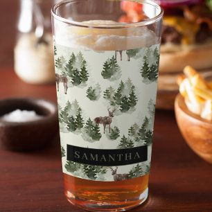 Copo De Pint Padrão Invisível da Floresta de Inverno da Aquarel