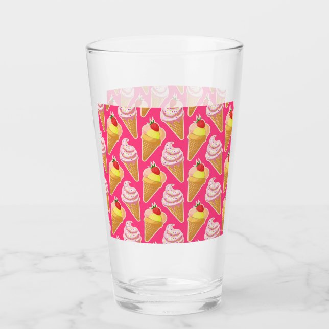 Copo De Pint Padrão rosa Kawaii com sorvete de morango (Frente)