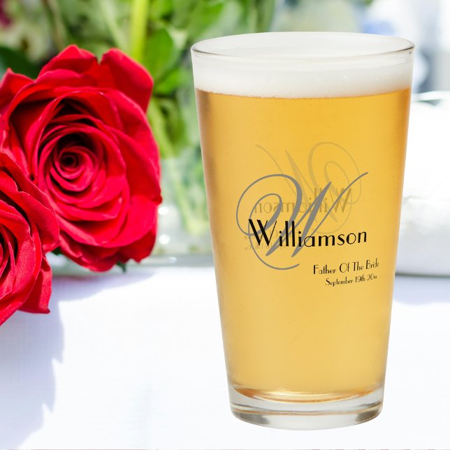 Copo De Pint Padre Da Noiva Gift Elegante Monograma Nome Cervej (For The Father Of The Bride - An Elegant Monogram Name Beer Glass Gift.)
