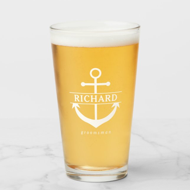 Copo De Pint Padrinho de casamento branco da âncora (Frente (Preenchido))