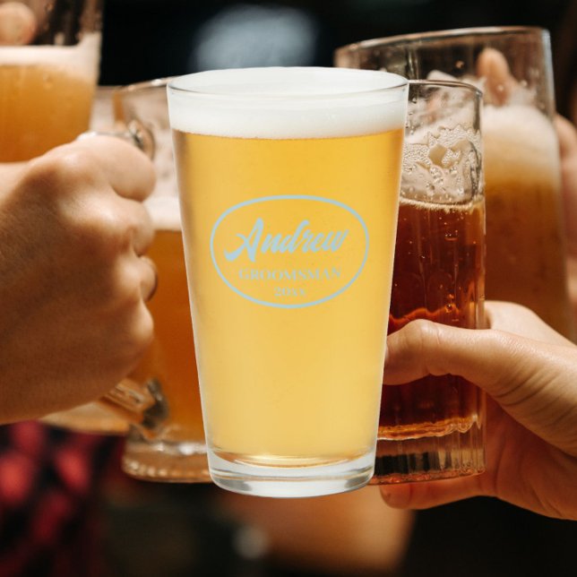 Copo De Pint Padrinho de casamento de Casamento Estilizado Azul (In Situ)