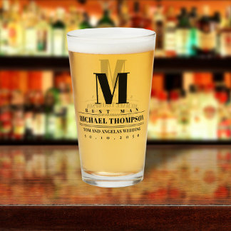 Copo De Pint Padrinho de Casamento Monograma Simples Moderno