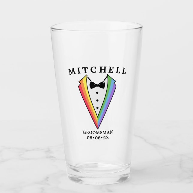 Copo De Pint Padrinho de casamento Nupcial Tuxedo Gay LGBTQ+ (Frente)