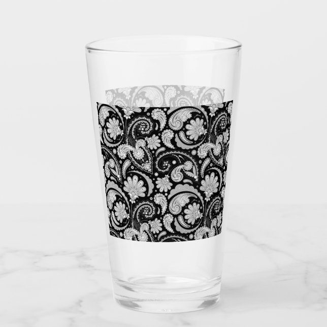 Copo De Pint Padrões de paisley preto branco-branco-cômoda (Frente)