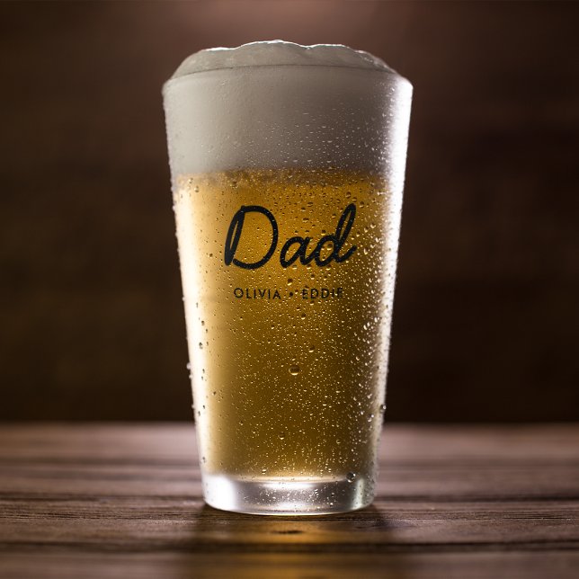 Copo De Pint Pai Moderno | Nome das Crianças Roteiro do Dia dos (Criador carregado)