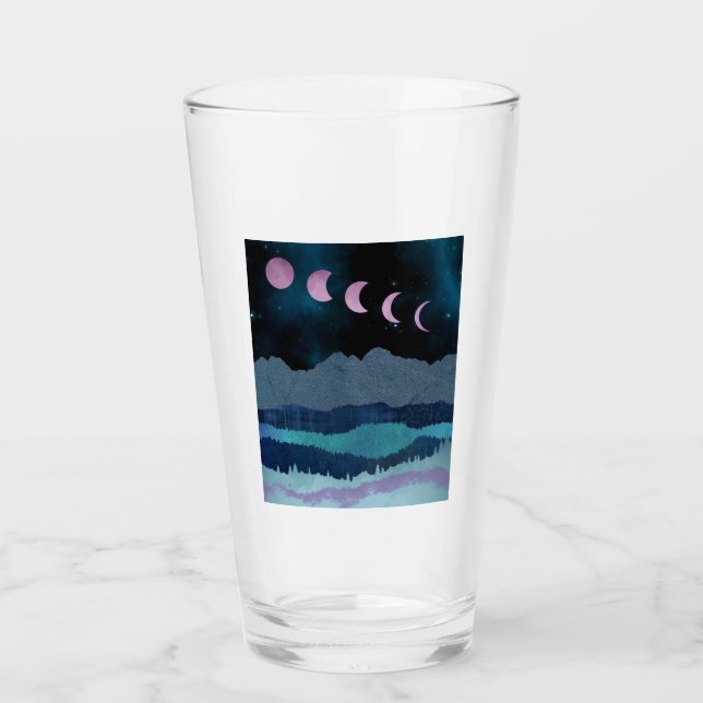 Copo De Pint Paisagem das Fases da Lua Rosa (Frente)
