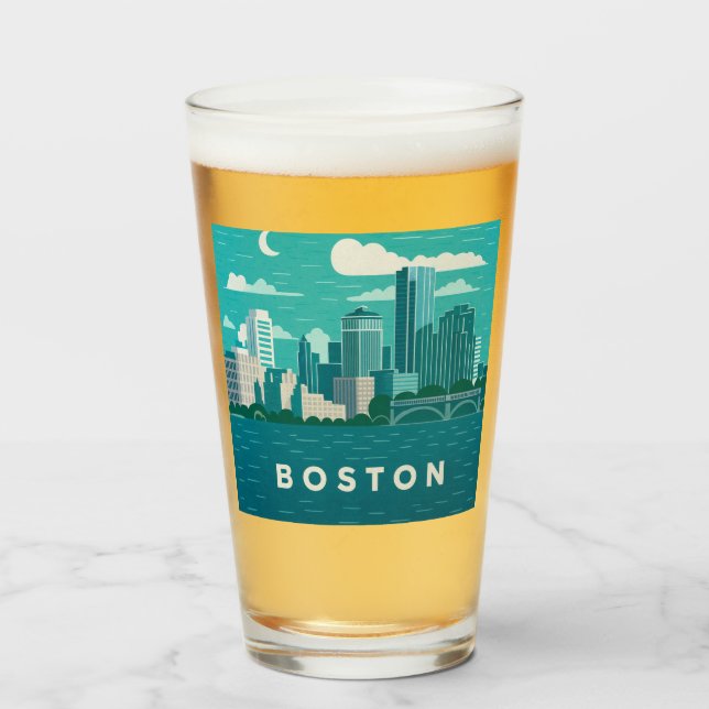 Copo De Pint Paisagem Noturna da Cidade de Massachusetts | Cida (Frente (Preenchido))