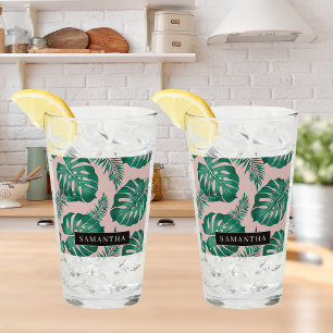 Copo De Pint Palma rosa tropical e verde deixa padrão e nome