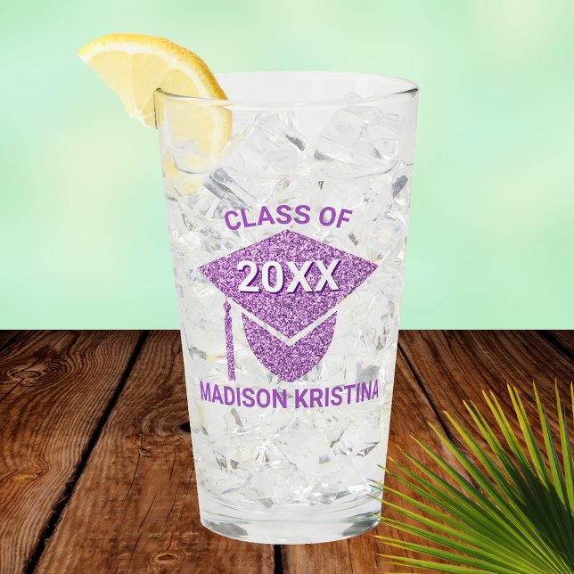 Copo De Pint Parabéns Elegantes de Boné Roxo Formando Glam (Criador carregado)