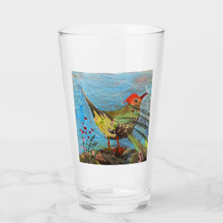 Copo De Pint pássaro com cabeça vermelha, pintura, arte contemp