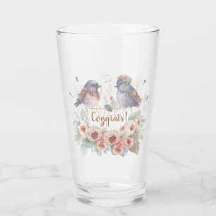 Copo De Pint Pássaros amantes de aquarela com rosas para casame