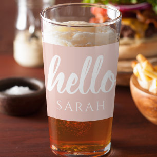 Copo De Pint Pastel Mínimo Moderno, Rosa Alô E Seu Nome