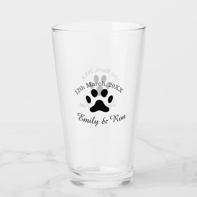 Copo De Pint Pata de cachorro preta data nome do casal casament (Frente)
