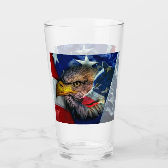Copo De Pint Patriótica Americana Flag Bald Eagle Wolf (Frente)