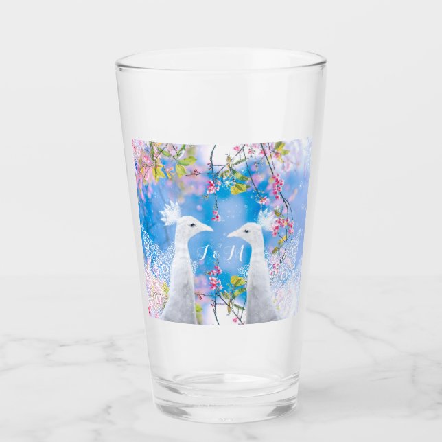 Copo De Pint Pavão branco e sakura florescente/personalizável (Frente)