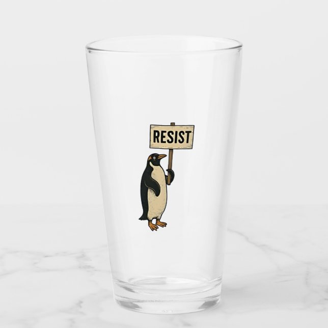 Copo De Pint Penguin Engraçado Resiste Protesto Contra Tarrifs (Frente)