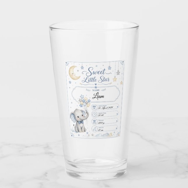 Copo De Pint Personalisierbare Baby Geburtstafel mit Elefant  (Frente)