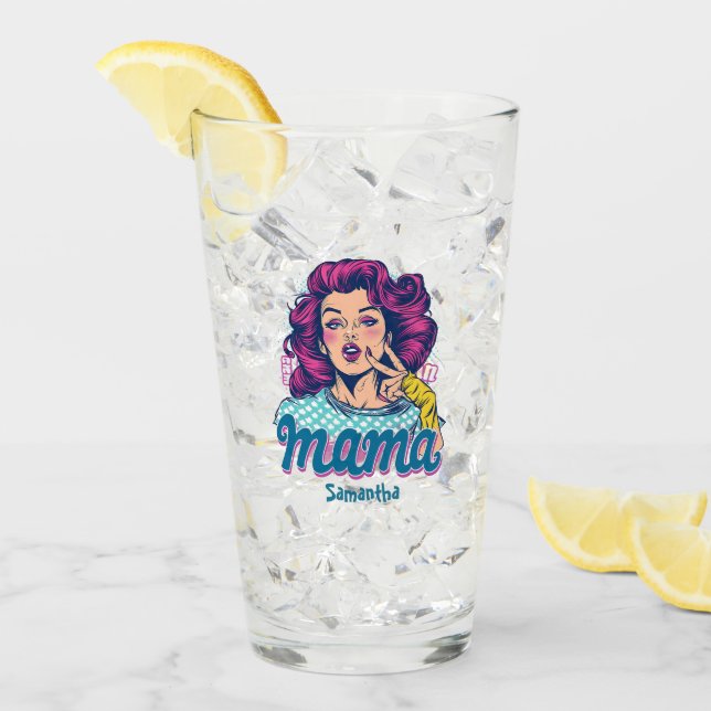 Copo De Pint Personalizado Retro Mama Pop Art (11) (Gelo frontal)