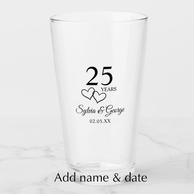 Copo De Pint Personalized 25th Anniversary Gift Elegant Modern (Add couple’s names and anniversary date for a personalized keepsake 25th anniversary glass)