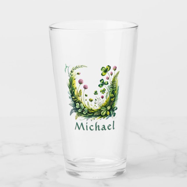 Copo De Pint Personalized Irish Botanical Shamrock Pint Glass (Frente)