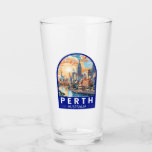 Copo De Pint Perth Austrália - Viagem Art Vintage<br><div class="desc">Design de viagem de vetor retrorreflector perth. Perth,  capital da Austrália Ocidental,  fica onde o rio Swan encontra a costa sudoeste.</div>