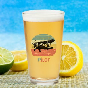 Copo De Pint Piloto de Aniversário Avião Retro Vintage Pôr do S