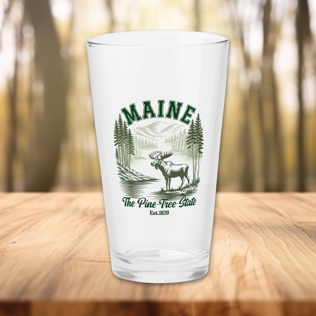 Copo De Pint Pine Tree State Moose and River Artwork (Criador carregado)