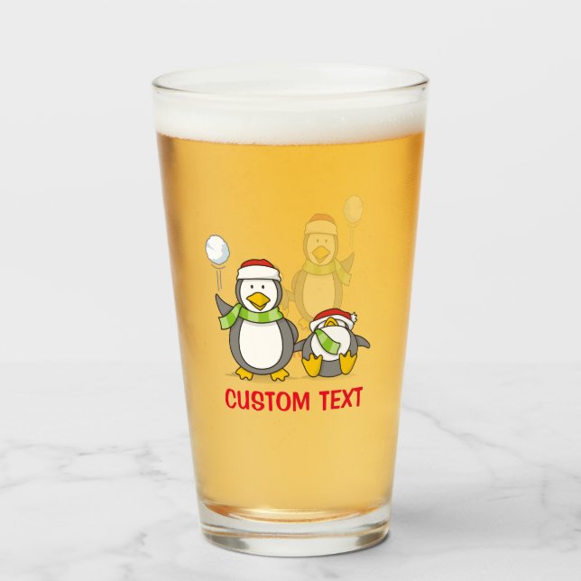 Copo De Pint Pinguins de neve de Natal (Frente (Preenchido))