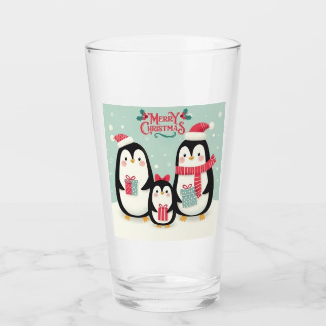 Copo De Pint Pinguins de neve de Natal feliz (Frente)