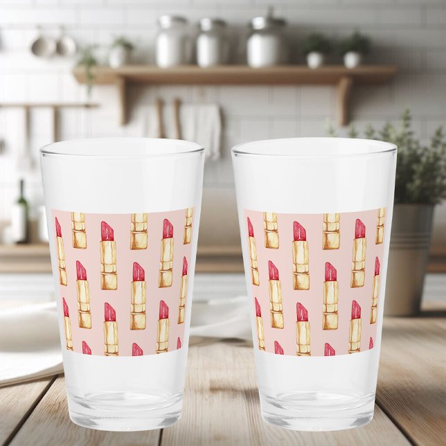 Copo De Pint Pink e Lipstick vermelho modernos de Pastel (Criador carregado)