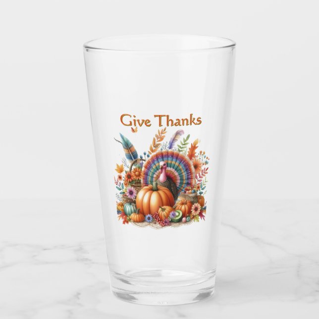Copo De Pint Pintura de Ação de Graças Boho Turkey  (Frente)