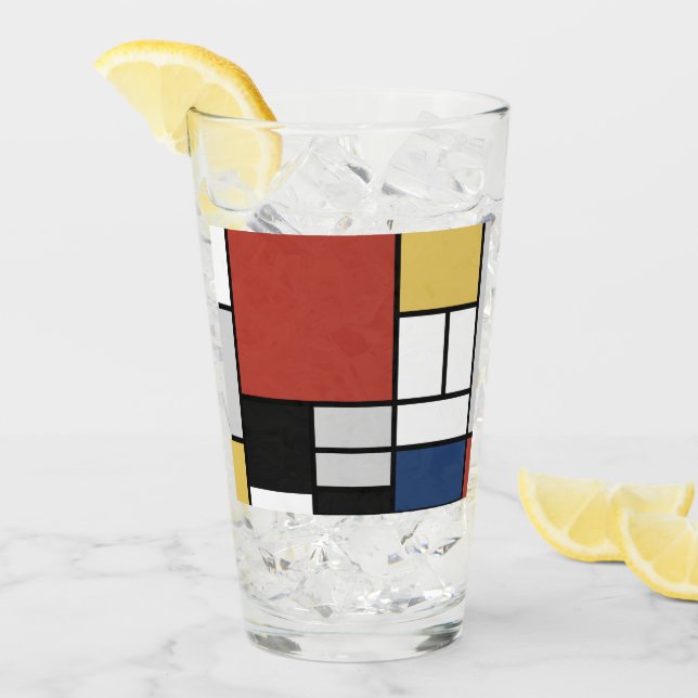 Copo De Pint Pintura Mondrian Plano Vermelho Amarelo Preto Cinz (Gelo frontal)