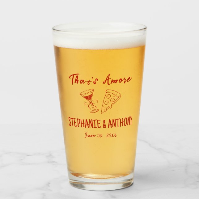 Copo De Pint Pizza Caprichosa Vermelha Casamento Italiano Amore (Frente (Preenchido))
